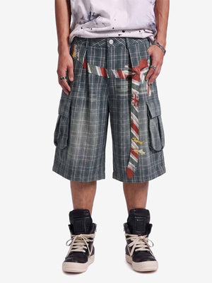 Plaid Cargo Wide-Leg Shorts