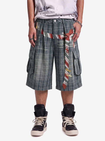 Plaid Cargo Wide-Leg Shorts