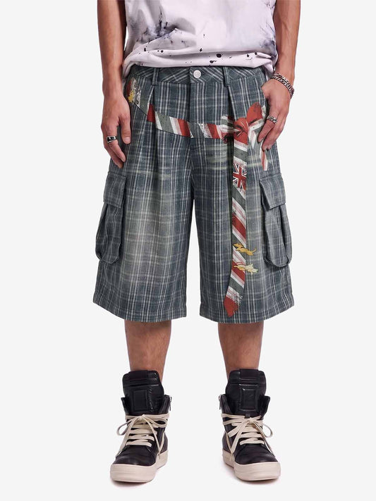 Plaid Cargo Wide-Leg Shorts