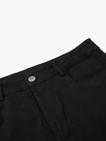 Black High-Waisted Slim Fit Chino Pants – Star Button Detail Cotton Twill