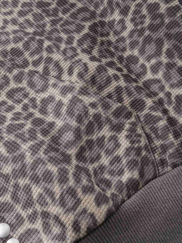 Leopard Print Stud Detail Cropped Zip-Up Hoodie