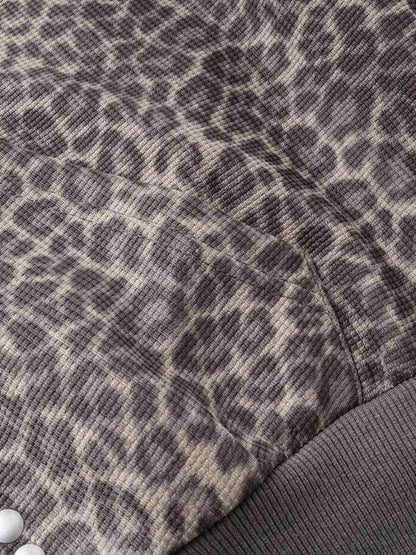 Leopard Print Stud Detail Cropped Zip-Up Hoodie