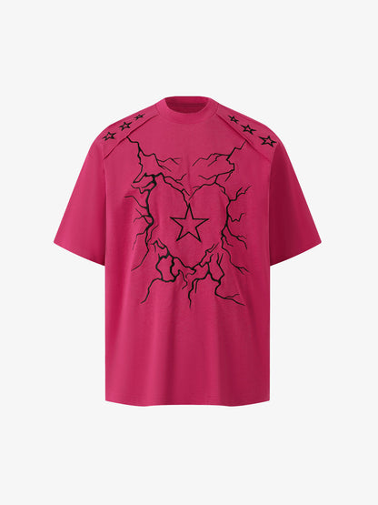 Heavy Embroidery Lightning Heart Print T-Shirt 
