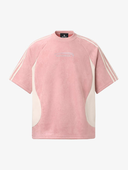 Cotton Blend Oversized Sport T-Shirt with Contrast Panels and Logo Print 