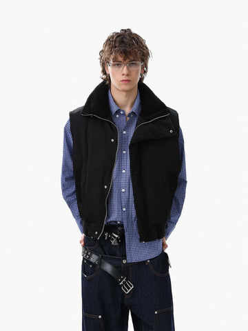Street High-Neck Asymmetrical Placket Cotton Vest 
