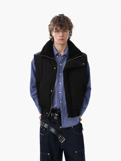 Street High-Neck Asymmetrical Placket Cotton Vest 