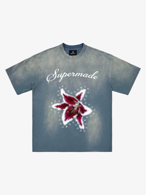 Washed Floral Star Print T-Shirt