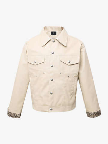 Snakeskin Patchwork Cropped Workwear Jacket