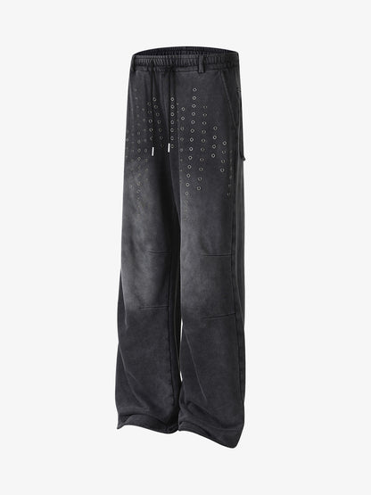 Streetwear Distressed Eyelet Detail Baggy Sweatpants