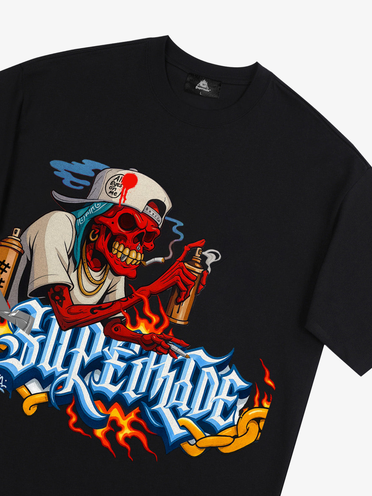Street Skull Graffiti Artist Flame Flower Font T-Shirt 