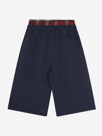 Embroidered Letter Plaid Patchwork Sporty Shorts