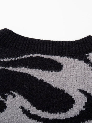 High Street Dark Skull Frayed-edge V-neck Sweater Vest 