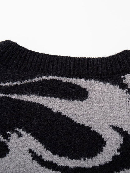 High Street Dark Skull Frayed-edge V-neck Sweater Vest 
