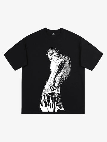 Punk Spiked Graphic T-Shirt 