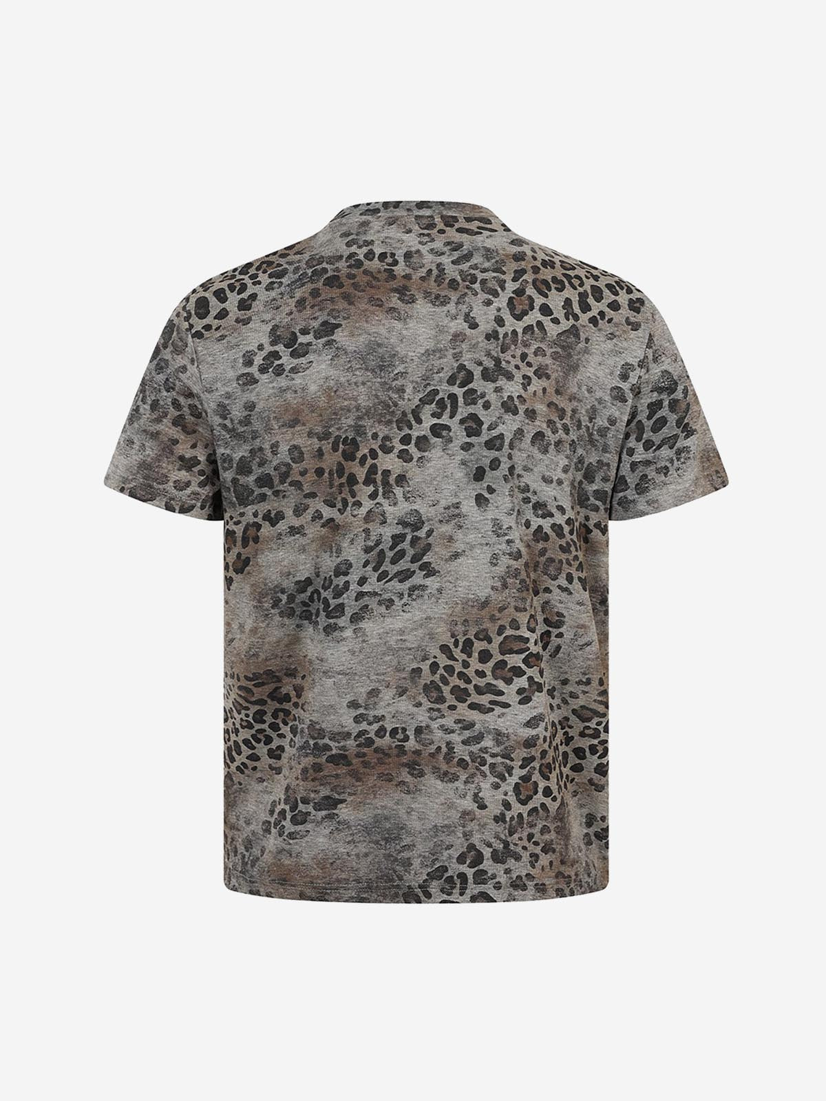Vintage Leopard Print Zip Neck T-Shirt