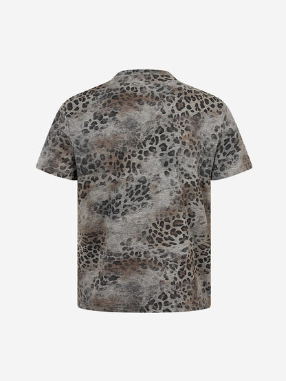 Vintage Leopard Print Zip Neck T-Shirt