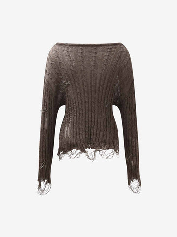 Distressed Pin Off-Shoulder Sweater