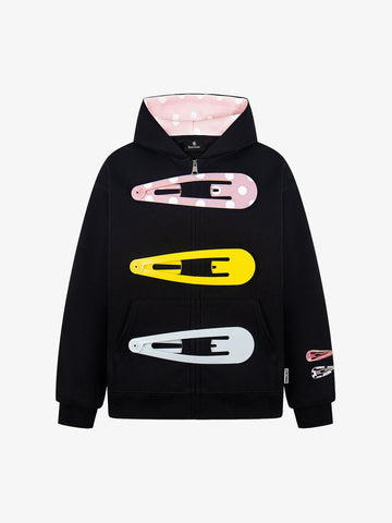 Detachable Hair Clip Decoration Zip Up Hoodie 