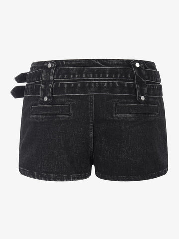 Thesupermade Distressed Double Belt Mini Shorts