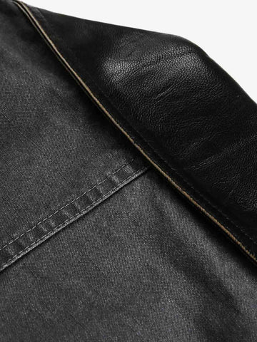 Clean Cut Leather Contrast Collar Pocket Jacket 