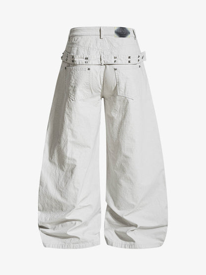 Detachable Back Panel Riveted Pants