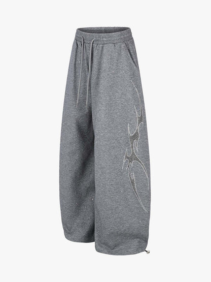 Thorn Graphic Rhinestone Baggy Sweatpants