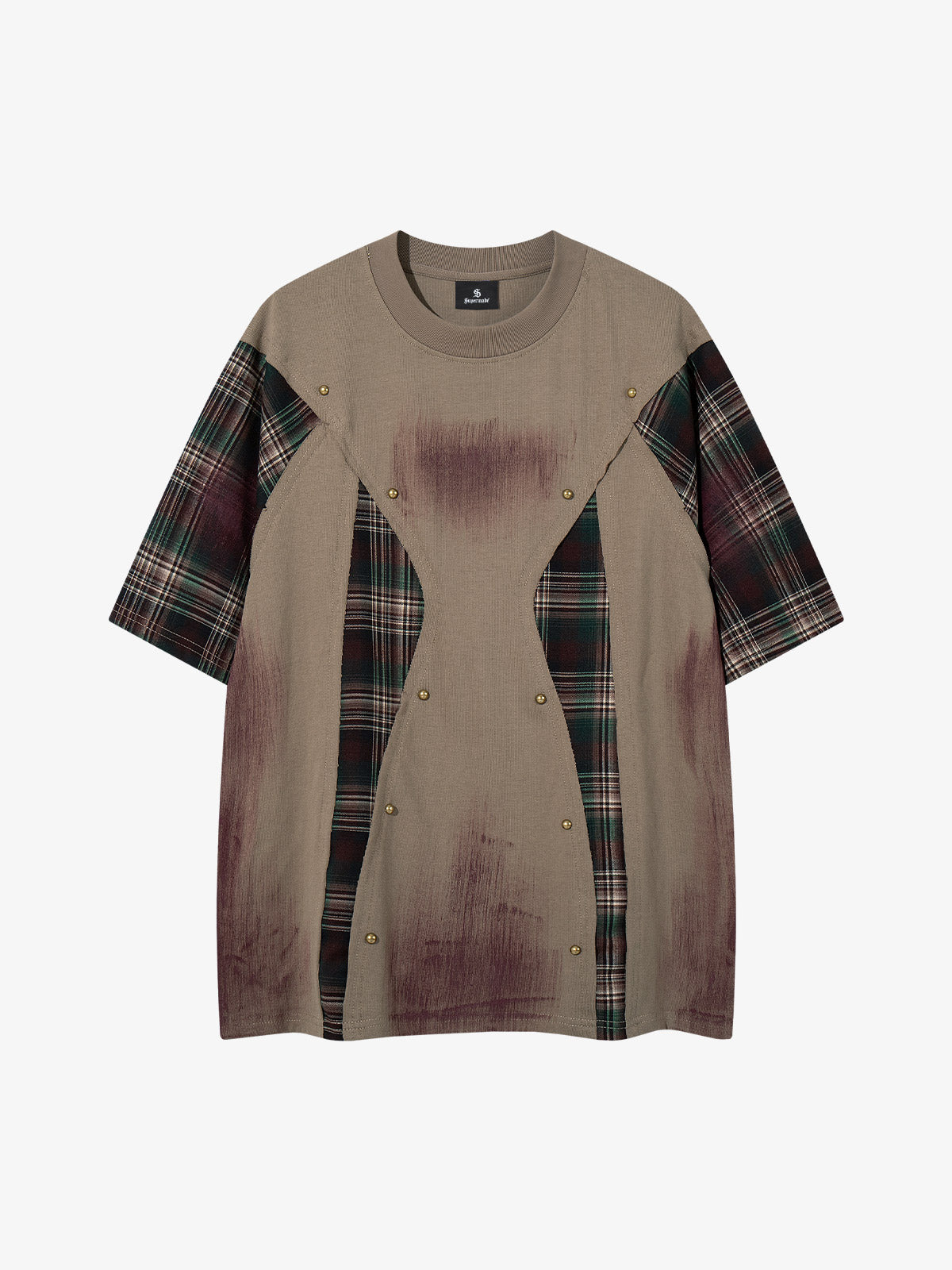 Plaid Studded Distressed Tee
