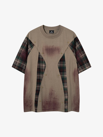 Plaid Studded Distressed Tee