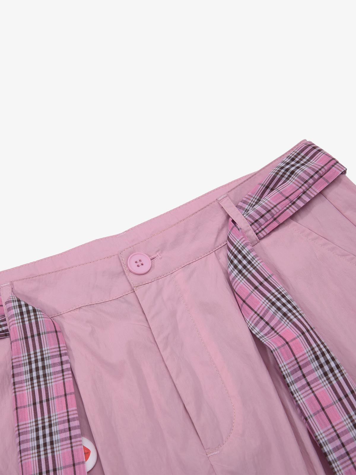 Plaid Straps Badge Cargo Pants