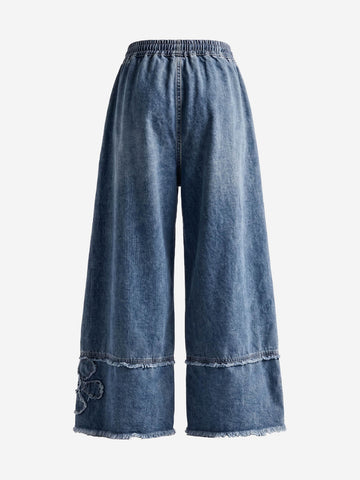 Appliqué Embroidered Wide-Leg Jeans
