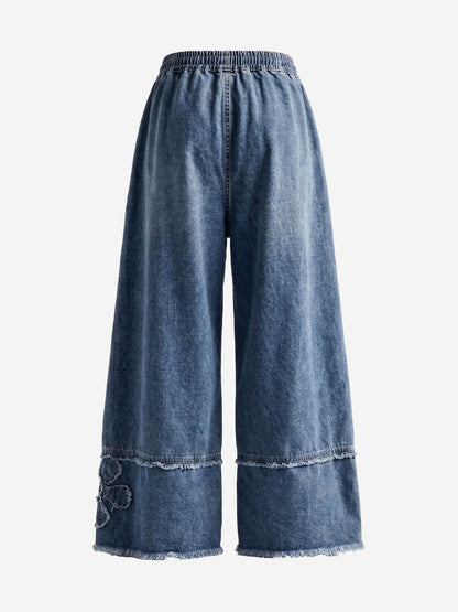 Appliqué Embroidered Wide-Leg Jeans