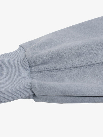 Vintage Suede Letter Embroidered Cropped Zip Up Hoodie 