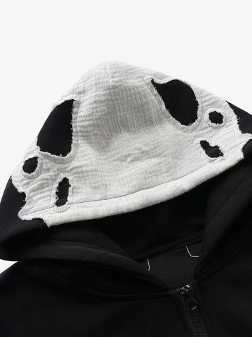 Spine Graphic Distressed Hood Zip Hoodie 