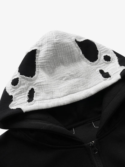 Spine Graphic Distressed Hood Zip Hoodie 