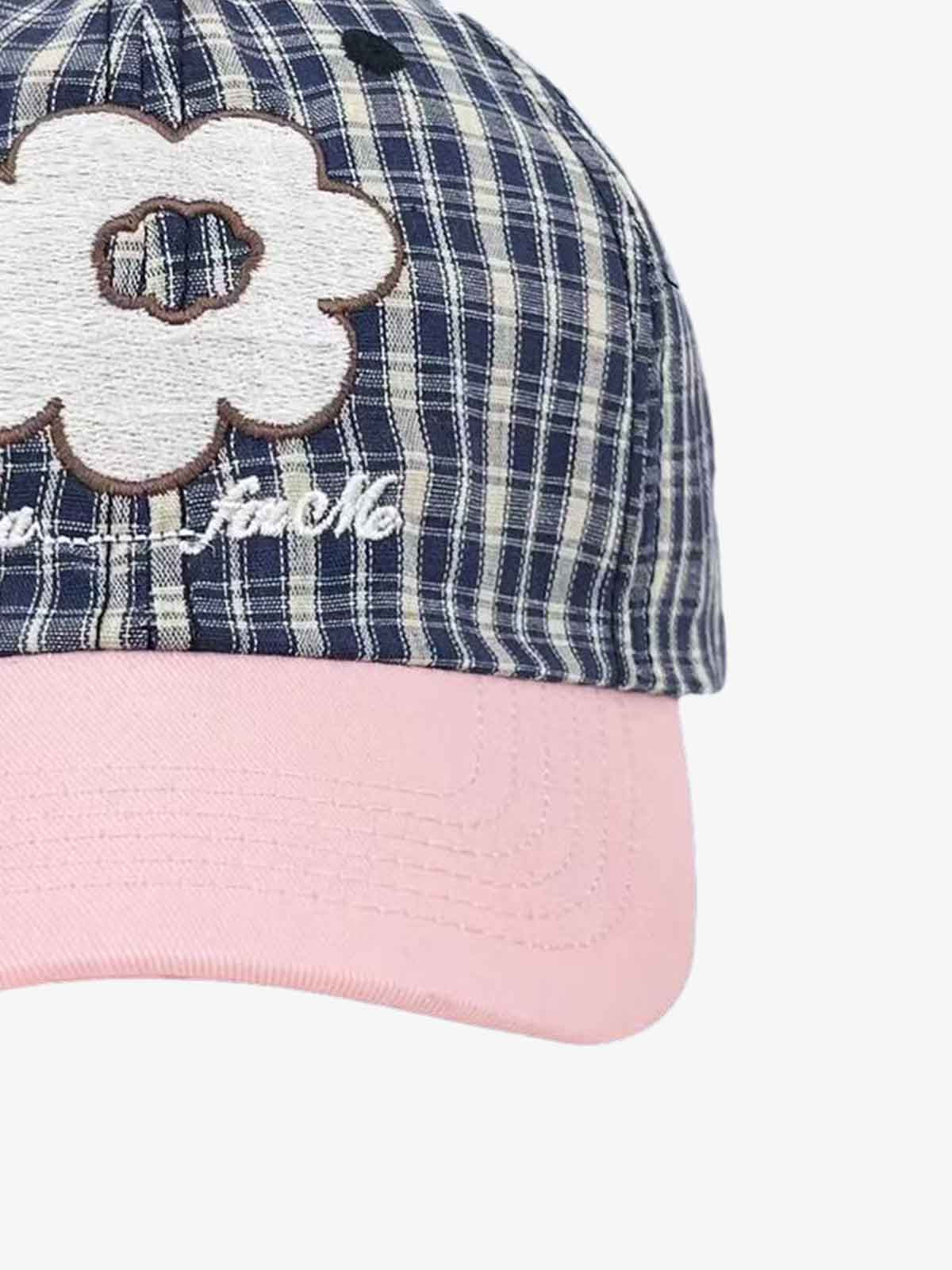 Plaid Floral Embroidered Baseball Cap