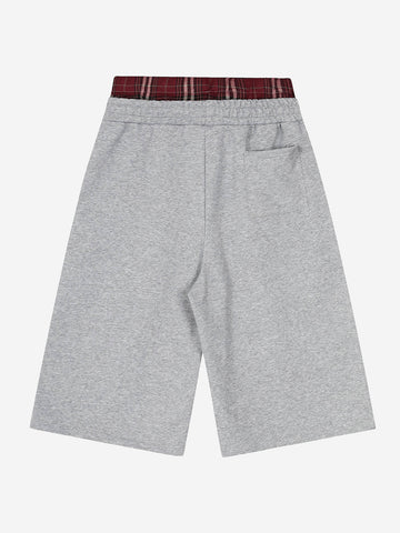 Embroidered Letter Plaid Patchwork Sporty Shorts