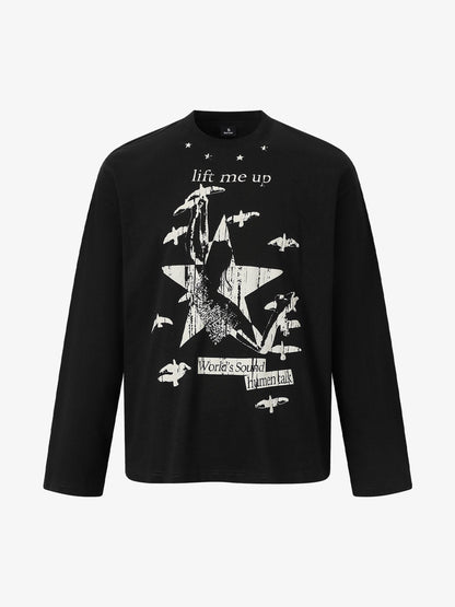 Retro Star Print Long-Sleeved T-Shirt 