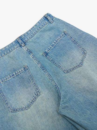 Vintage Light-Wash Pleated Barrel Jeans - 2586 