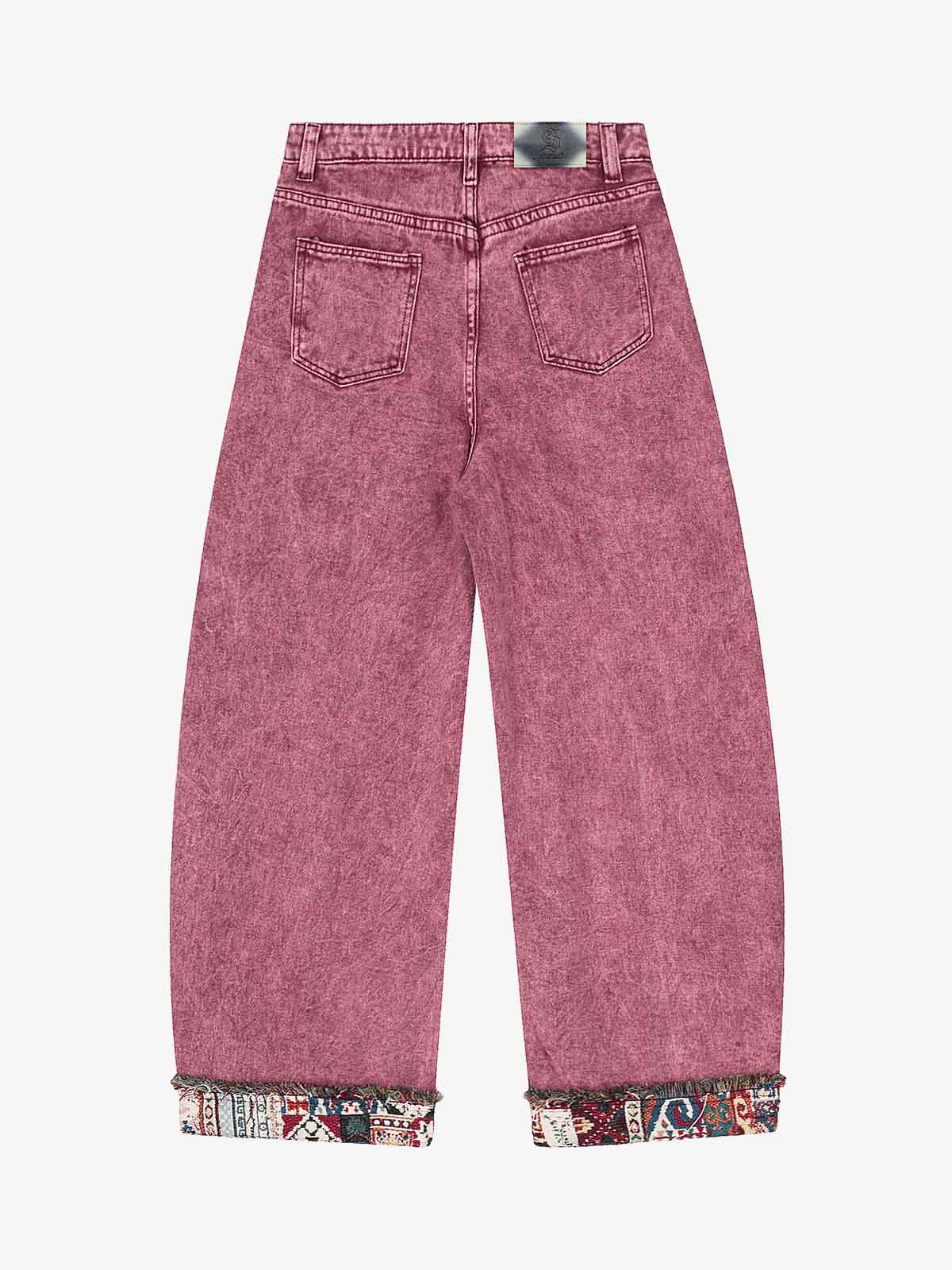 Boho Tapestry Patch Denim Jeans 