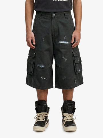 Vintage Distressed Multi Pocket Wide Leg Cargo Shorts