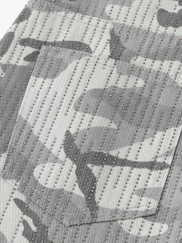 Camo Perforated Cargo Shorts – Wide-Leg Cotton Blend Utility Shorts