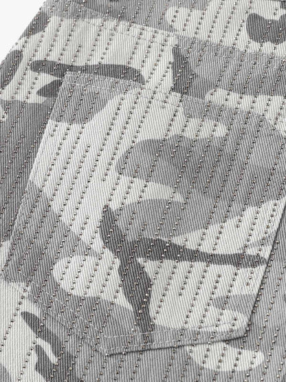 Camo Perforated Cargo Shorts – Wide-Leg Cotton Blend Utility Shorts