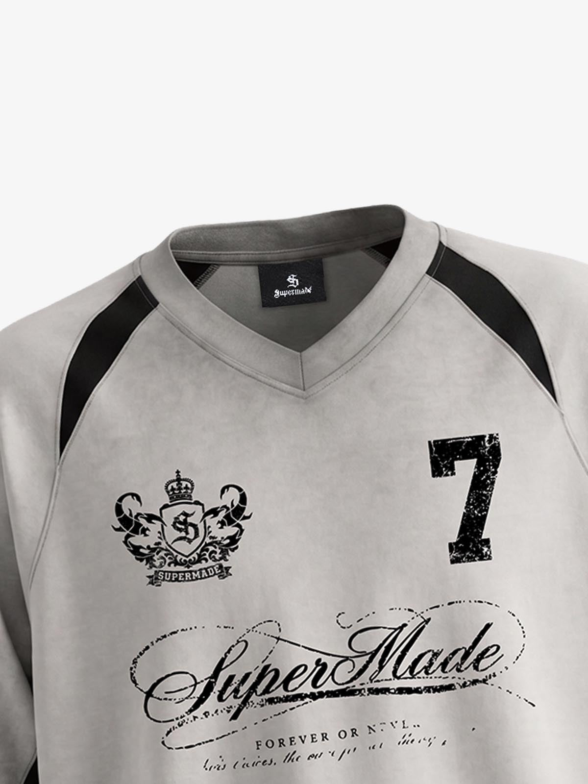 Faux Suede Panel Graphic T-Shirt