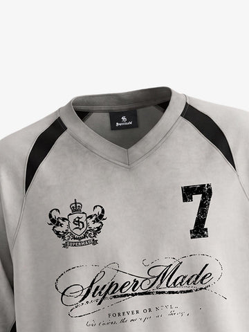 Faux Suede Panel Graphic T-Shirt