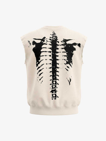 Vintage Skeleton Graphic Waffle Knit Sleeveless Vest 