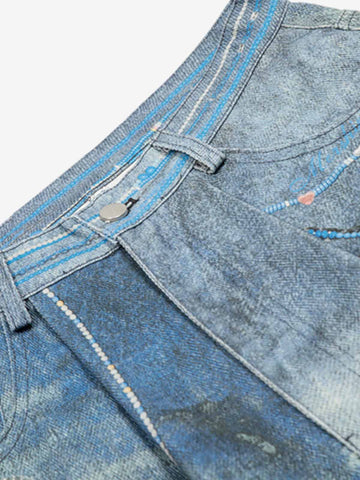 Distressed Dirty 3D Floral Denim Shorts 