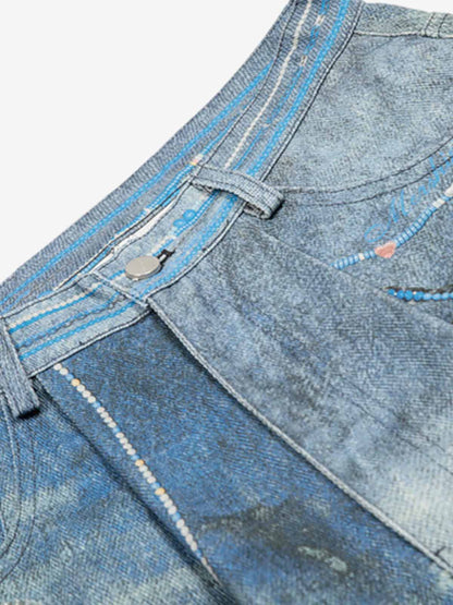 Distressed Dirty 3D Floral Denim Shorts 