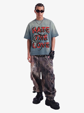 Retro Color-Blocked Lettering T-Shirt