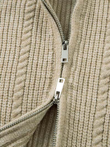 Cable Knit Zip-Up Sweater Jacket for Cozy Elegance 