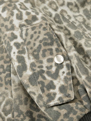 Vintage Leopard Print Bomber Jacket - 2540 